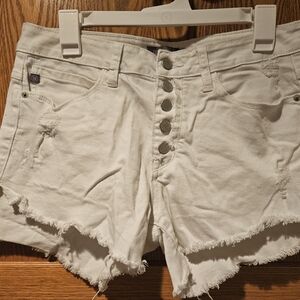 Just USA White Distressed Button-Front Denim Shorts